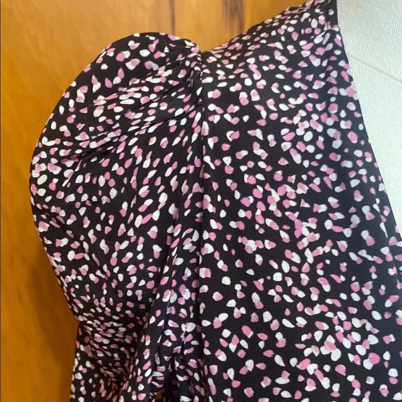 The Kooples Black Pink White Polka Dot Wrap Dress Puff Sleeves Belt Silver - 1 - Picture 2 of 11